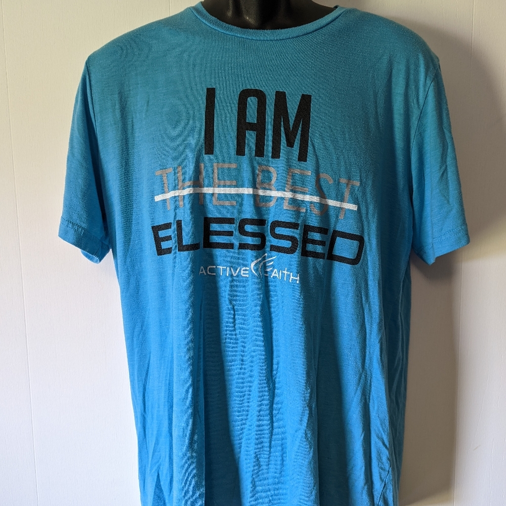 Men's Active Faith "Blessed Tee" Blue Size Large - Picture 2 of 6